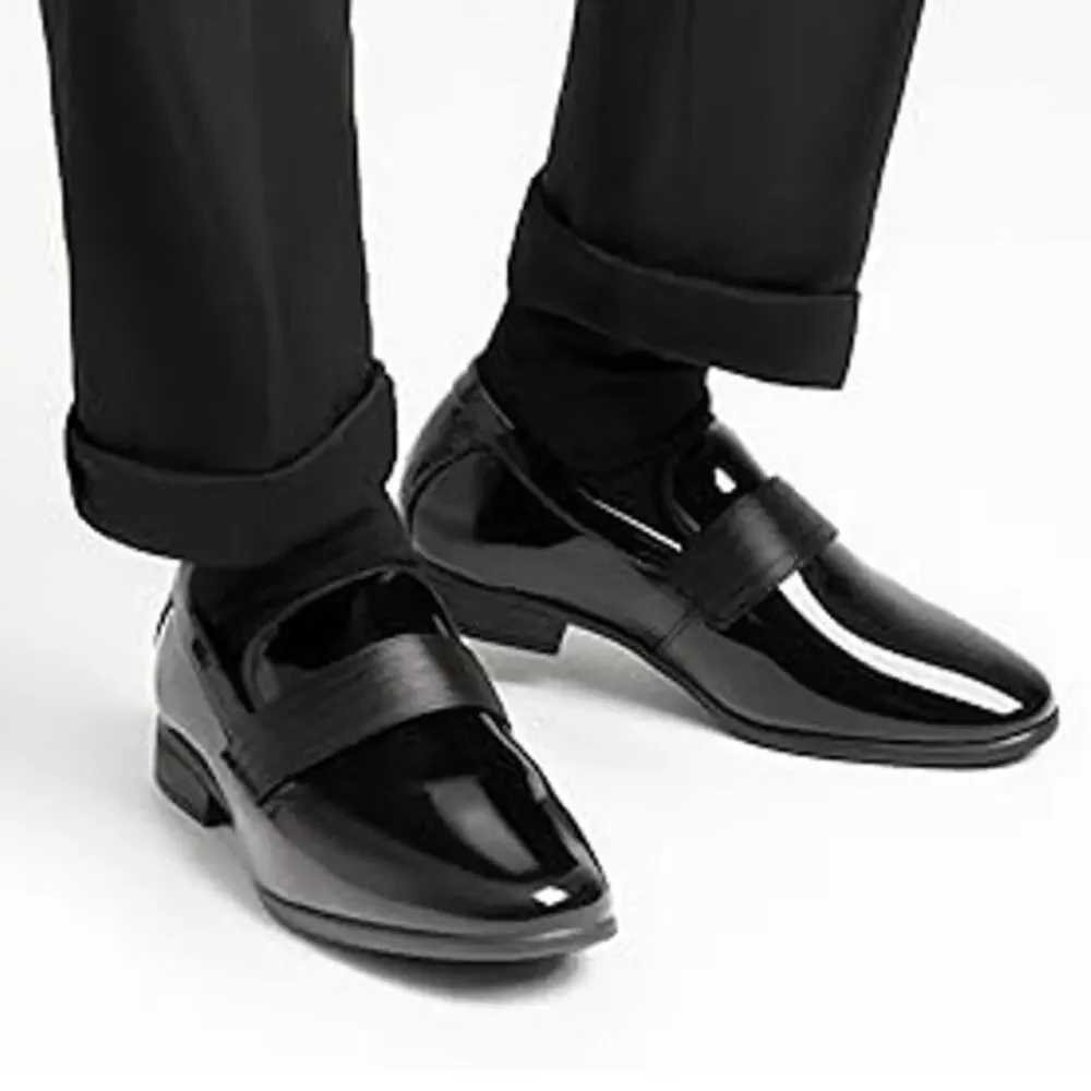 Bruno Marc Boys Size 5 Black Faux Leather Slide On Loafer Dress Tuxedo Shoes
